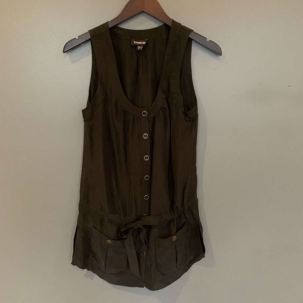 BEBE Silk Button Blouse Black Size Small